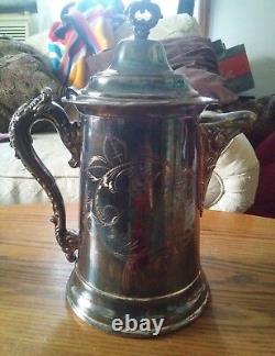 001 Vintage Antique Sheffield Plate Silver 1016 Tea Coffee Pot Ornate Rose