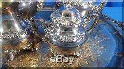 1847 Rogers Bros Heritage Tea Coffee Set Tray 6 Pieces Creamer Sugar Waste Bowl