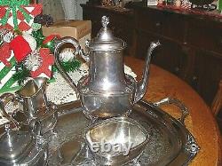 1847 Rogers Bros Silver Plate Daffodil Coffee Tea Set Service 5 Pieces With Tray