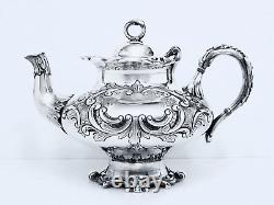 1867 Meriden B Company Quadruple Aesthetic Embossed Rococo Chased Chalet Teapot