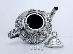 1867 Meriden B Company Quadruple Aesthetic Embossed Rococo Chased Chalet Teapot