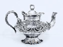 1867 Meriden B Company Quadruple Aesthetic Embossed Rococo Chased Chalet Teapot