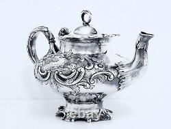 1867 Meriden B Company Quadruple Aesthetic Embossed Rococo Chased Chalet Teapot