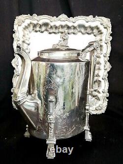 1869 REED & BARTON TEA SET Egyptian Revival ivy leaf Architectual Silver Plate