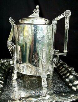 1869 REED & BARTON TEA SET Egyptian Revival ivy leaf Architectual Silver Plate