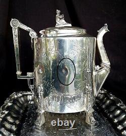 1869 REED & BARTON TEA SET Egyptian Revival ivy leaf Architectual Silver Plate