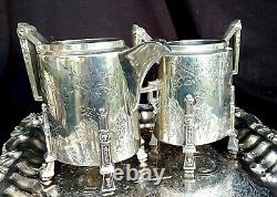 1869 REED & BARTON TEA SET Egyptian Revival ivy leaf Architectual Silver Plate