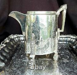 1869 REED & BARTON TEA SET Egyptian Revival ivy leaf Architectual Silver Plate