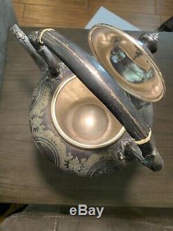 1870 Victorian English Silver Plate Tea Pot with Warmer And Wick. Large