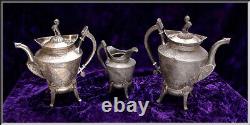 1873 Reed & Barton Silver Plate Aesthetic Movement 3 Pc Coffee Tea Creamer Set