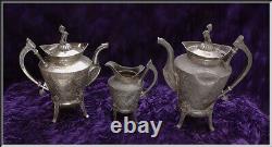 1873 Reed & Barton Silver Plate Aesthetic Movement 3 Pc Coffee Tea Creamer Set