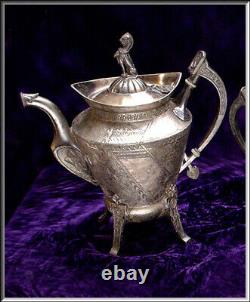 1873 Reed & Barton Silver Plate Aesthetic Movement 3 Pc Coffee Tea Creamer Set