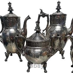 1874 Antique Reed And Barton Silverplate Coffee Tea Set Apostles Cloaked Men 4pc