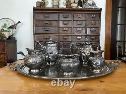 1876 Incredible Huge Meriden B Company Silverplate 29 Tray Tea & Coffee Set
