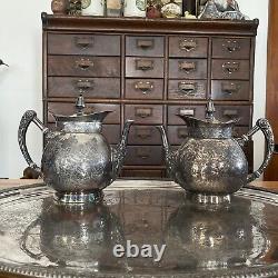 1876 Incredible Huge Meriden B Company Silverplate 29 Tray Tea & Coffee Set