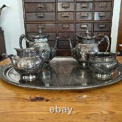 1876 Incredible Huge Meriden B Company Silverplate 29 Tray Tea & Coffee Set