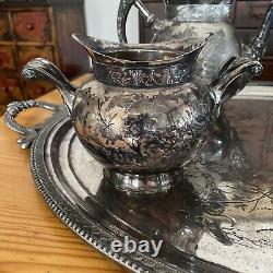 1876 Incredible Huge Meriden B Company Silverplate 29 Tray Tea & Coffee Set