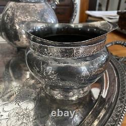 1876 Incredible Huge Meriden B Company Silverplate 29 Tray Tea & Coffee Set