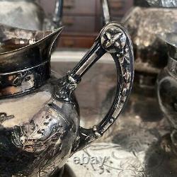 1876 Incredible Huge Meriden B Company Silverplate 29 Tray Tea & Coffee Set