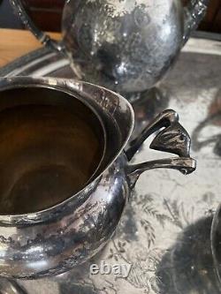 1876 Incredible Huge Meriden B Company Silverplate 29 Tray Tea & Coffee Set