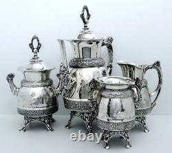 1880 Meriden B Company Aesthetic Assyrian Sparrow Embossed Bird Coffe Tea Set