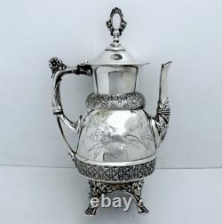 1880 Meriden B Company Aesthetic Assyrian Sparrow Embossed Bird Coffe Tea Set