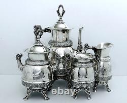 1880 Meriden B Company Aesthetic Assyrian Sparrow Embossed Bird Coffe Tea Set