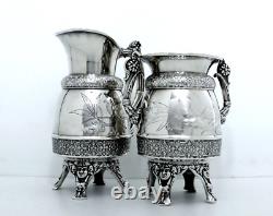 1880 Meriden B Company Aesthetic Assyrian Sparrow Embossed Bird Coffe Tea Set