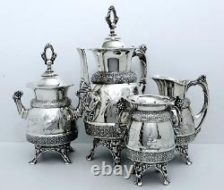 1880 Meriden B Company Aesthetic Assyrian Sparrow Embossed Bird Coffe Tea Set