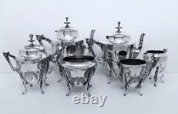 1880 Meriden B. Company Eastlake Roman Lion Chased Legged Coffe Tea Set 6 Pc Exc