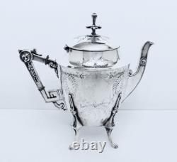 1880 Meriden B. Company Eastlake Roman Lion Chased Legged Coffe Tea Set 6 Pc Exc