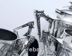 1880 Meriden B. Company Eastlake Roman Lion Chased Legged Coffe Tea Set 6 Pc Exc