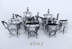 1880 Meriden B. Company Eastlake Roman Lion Chased Legged Coffe Tea Set 6 Pc Exc