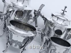 1880 Meriden B. Company Eastlake Roman Lion Chased Legged Coffe Tea Set 6 Pc Exc
