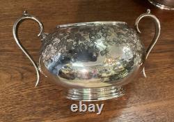 1880`S Sheffield England Silver Plate Tea Set Clover Design