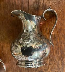 1880`S Sheffield England Silver Plate Tea Set Clover Design