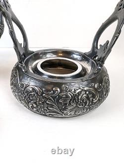 1880s Antique Victorian Silver Plated Tilting Tea Pot Kettle On Warming Stand