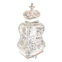 1890's Dutch silver plate tea caddy Rococo embossed flowers, children, scrolls