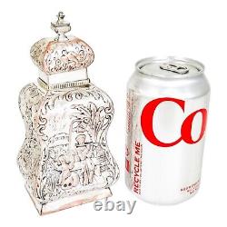 1890's Dutch silver plate tea caddy Rococo embossed flowers, children, scrolls