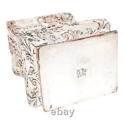 1890's Dutch silver plate tea caddy Rococo embossed flowers, children, scrolls