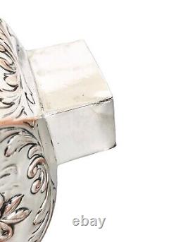 1890's Dutch silver plate tea caddy Rococo embossed flowers, children, scrolls