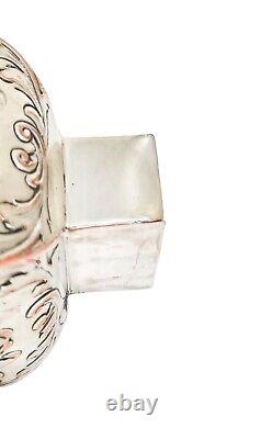 1890's Dutch silver plate tea caddy Rococo embossed flowers, children, scrolls