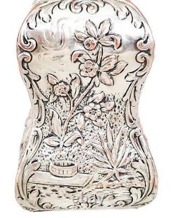 1890's Dutch silver plate tea caddy Rococo embossed flowers, children, scrolls