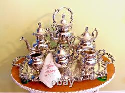 1920's Silverplate Coffee/Tea Service 7+pieces w Tray and Tilting Hot H20 Kettle
