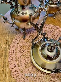 1920's Silverplate Coffee/Tea Service 7+pieces w Tray and Tilting Hot H20 Kettle