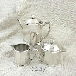 1924 Christofle Silver Plated Teapot Tea Set Rare French Art Deco Geometric