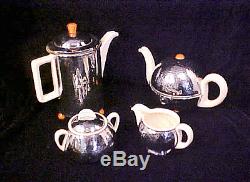 1930's ART DECO GERMAN WMF HUTSCHENREUTHER SILVER COFFEE TEA SUGAR CREAMER SET