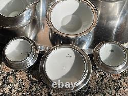 1930's Art Deco WMF Silver Plate over Heinrich Porcelain 5 Pc Coffee & Tea Set