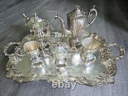1930's GOLDFEDER ART DECO SILVER PLATE TEA SET INCLUDES 28.5 X 17.5 TRAY