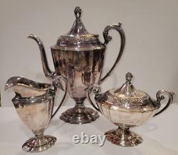 1941 ETERNALLY YOURS 1847 Rogers Coffee Tea Set Silverplate 3 Pieces Vtg EUC